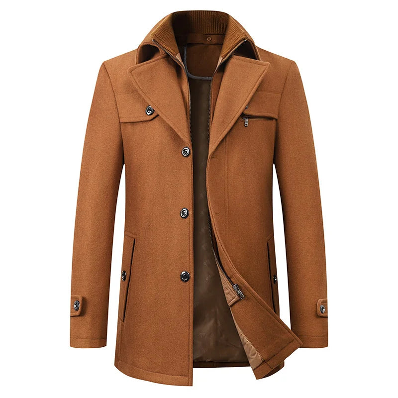 Men's Winter Coat with Zip and Button Fastening and Pockets - image 5