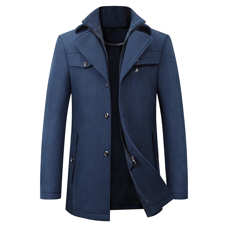 Men's Winter Coat with Zip and Button Fastening and Pockets - image 3