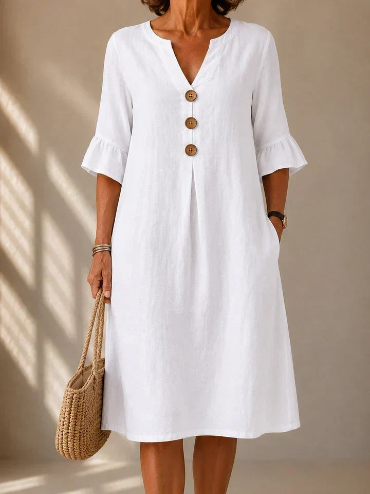 Lina | Buttoned Box Pleat Dress