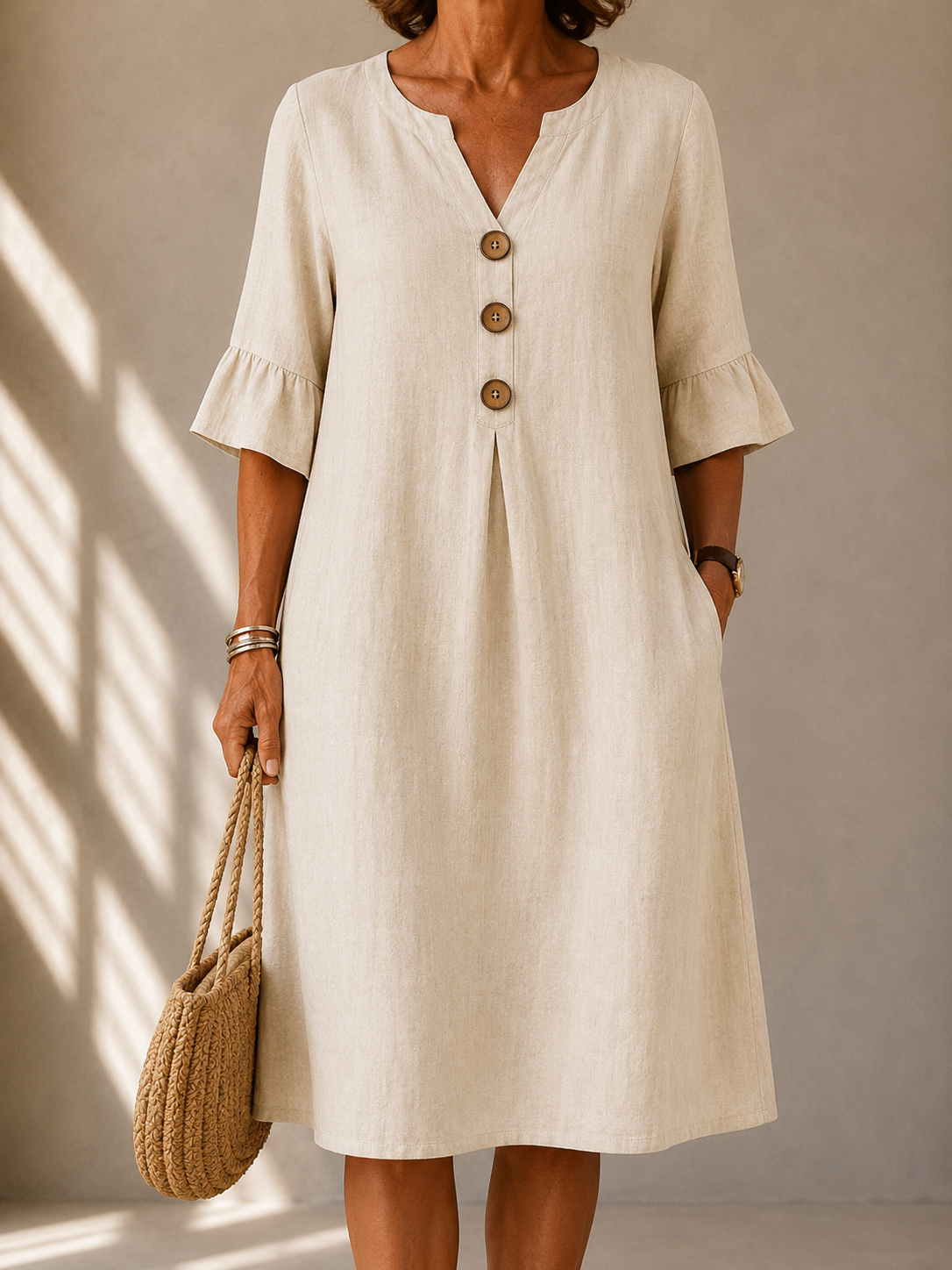 Lina | Buttoned Box Pleat Dress