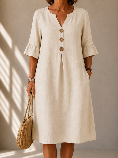 Lina | Buttoned Box Pleat Dress
