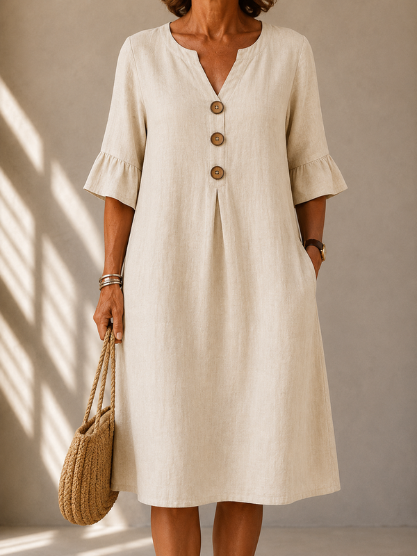 Lina | Buttoned Box Pleat Dress
