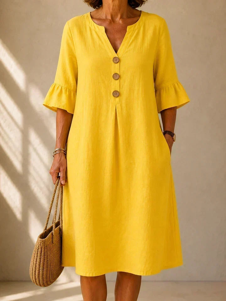 Lina | Buttoned Box Pleat Dress
