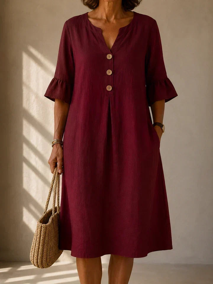 Lina | Buttoned Box Pleat Dress