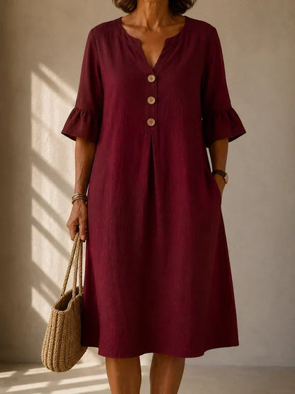 Lina | Buttoned Box Pleat Dress