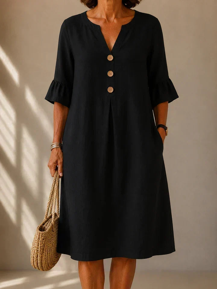 Lina | Buttoned Box Pleat Dress