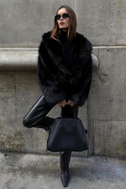 Women's Black Faux Fur Jacket - image 9