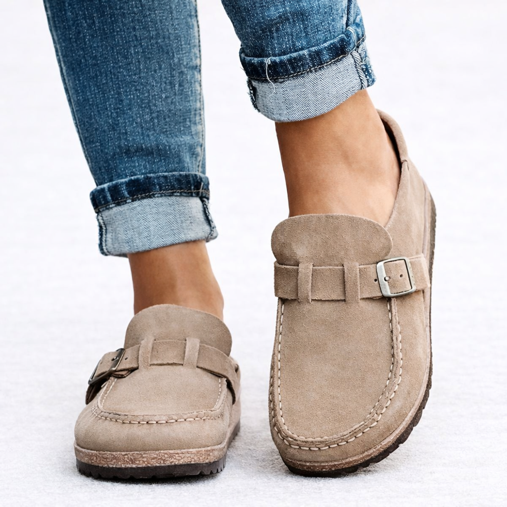 Women's Suede Look Slip-On Loafers with Buckle Detail - image 1