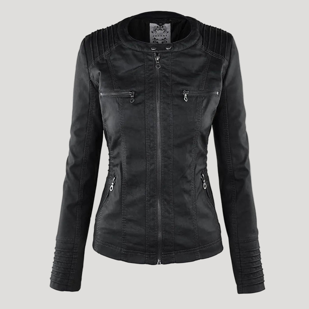 Women's Leather Look Hooded Jacket - black side