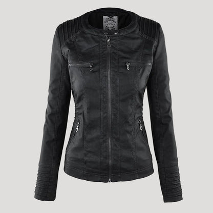 Women's Leather Look Hooded Jacket - black side