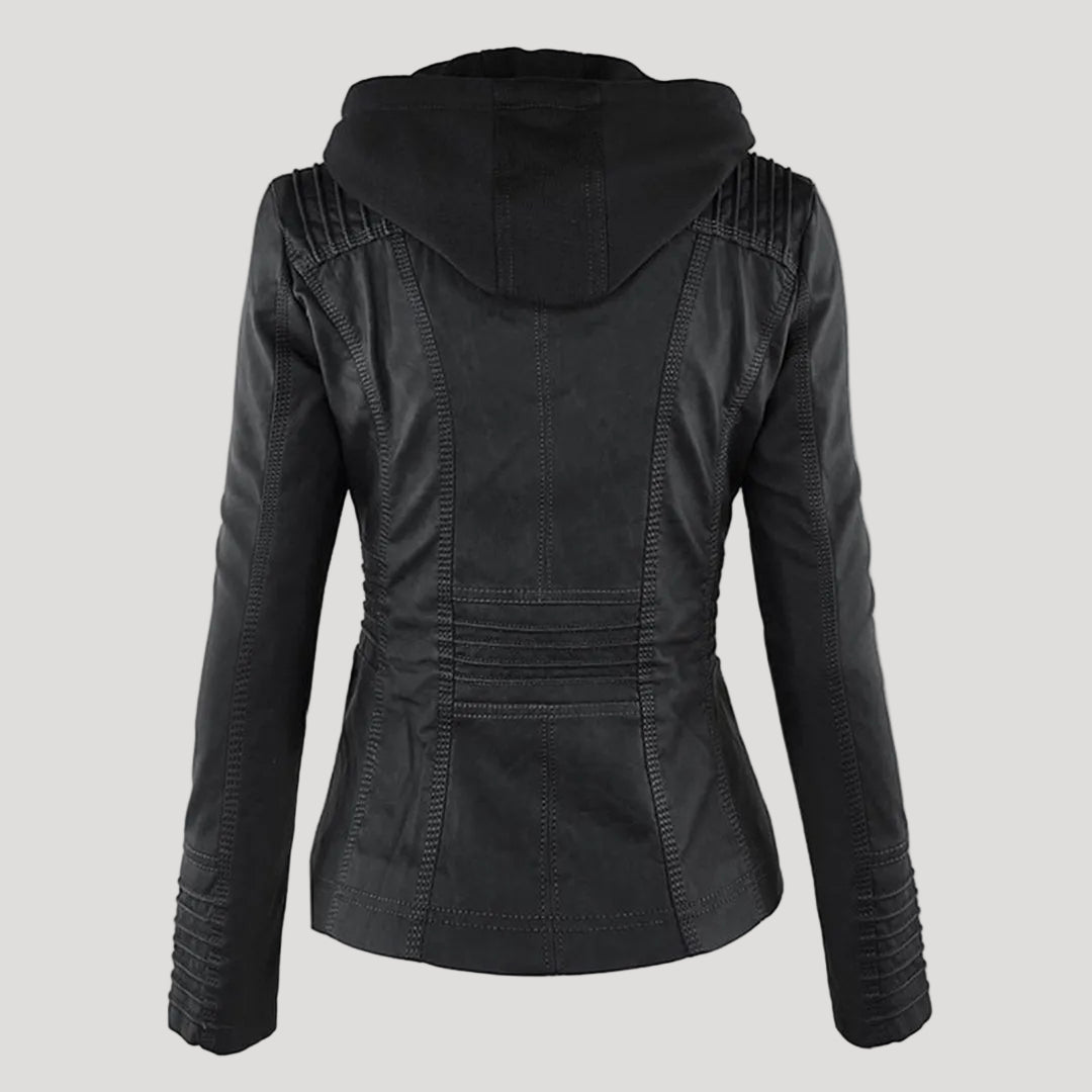 Women's Leather Look Hooded Jacket - black back