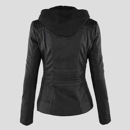 Women's Leather Look Hooded Jacket - black back