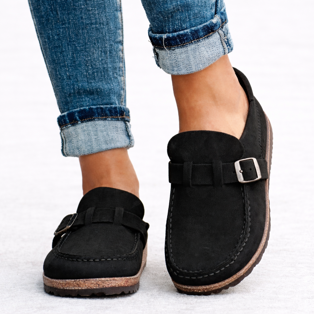 Women's Suede Look Slip-On Loafers with Buckle Detail - image 2