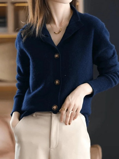 Women's Knit Button Cardigan with Collar - image 8