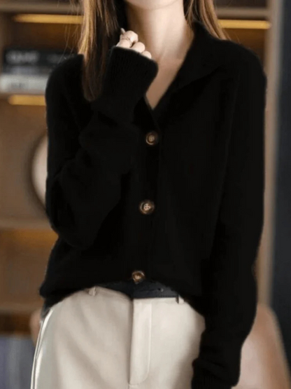 Women's Knit Button Cardigan with Collar - image 7