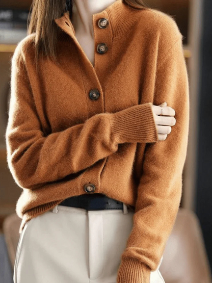 Women's Knit Button Cardigan with Collar - image 3