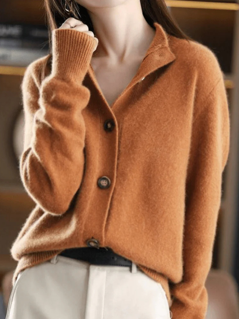 Women's Knit Button Cardigan with Collar - image 2