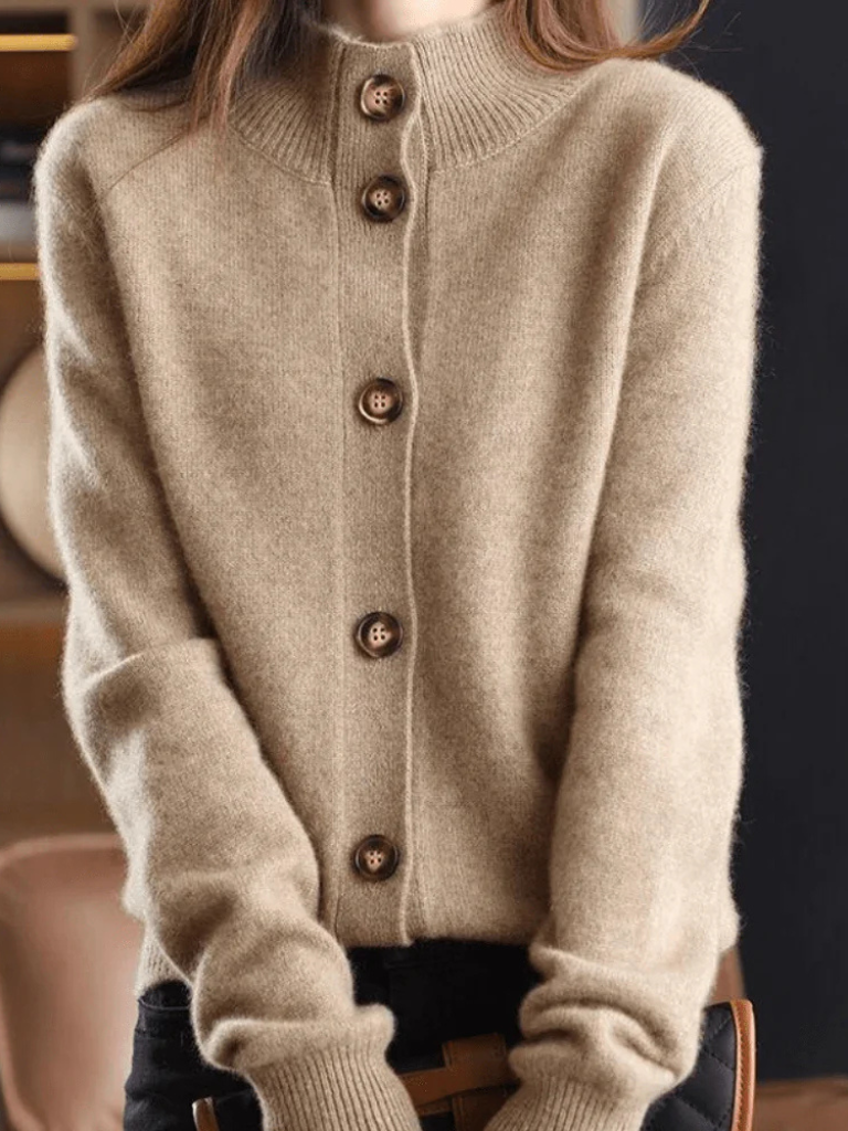 Women's Knit Button Cardigan with Collar - image 4