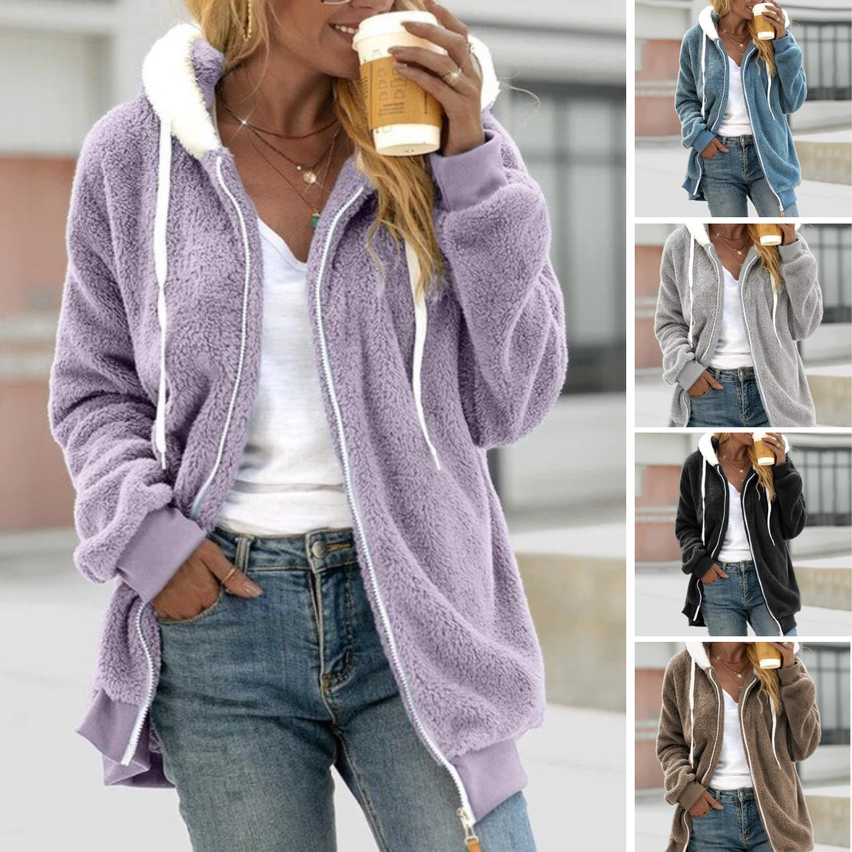 Women's Hooded Fleece-Look Coat - image 1