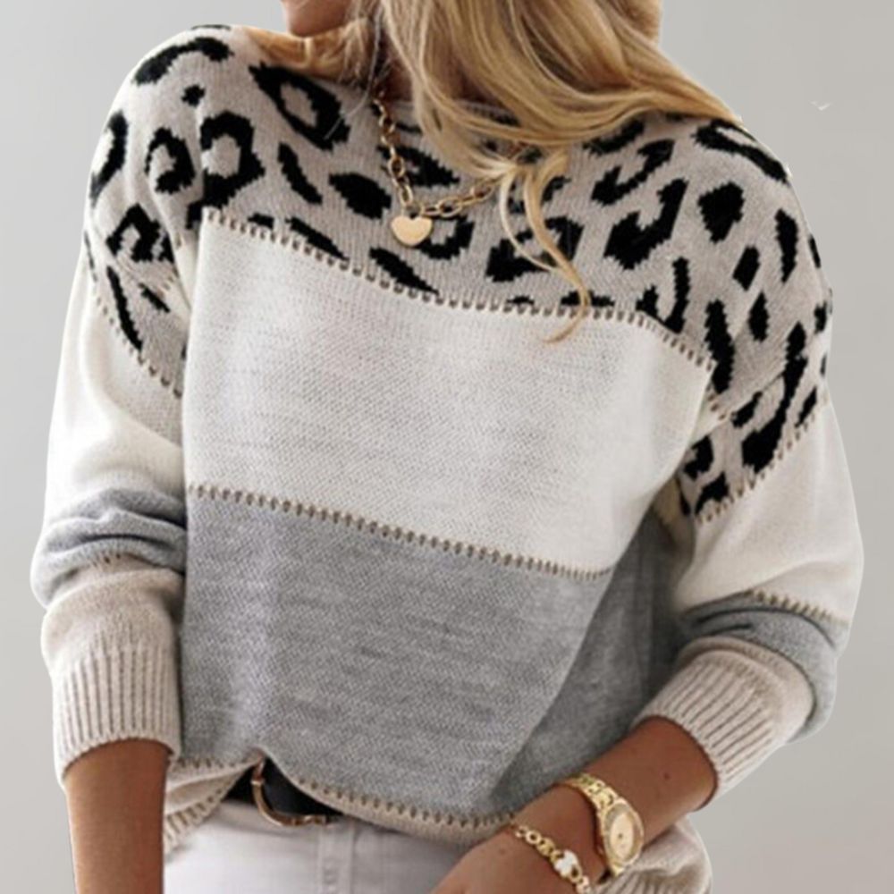 Women's Colour Block Leopard Print Knit Jumper - image 3