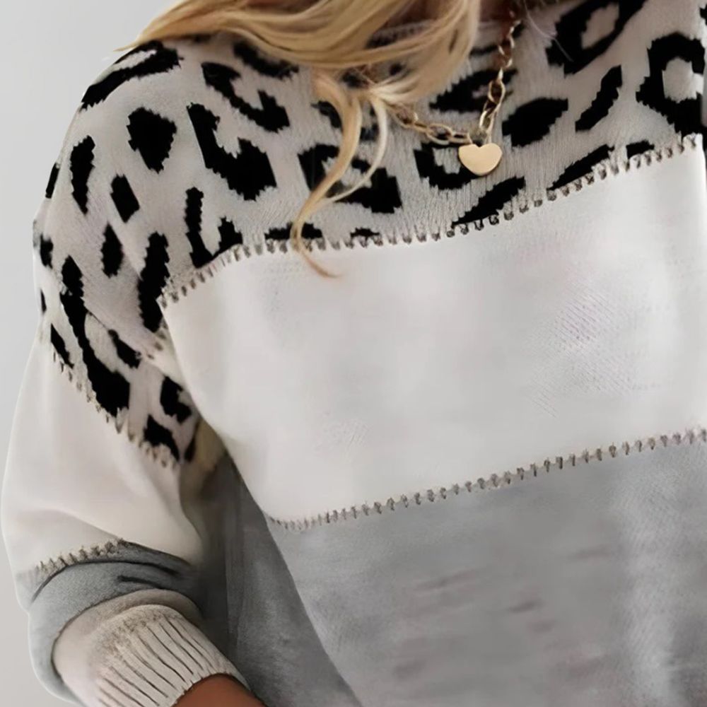 Women's Colour Block Leopard Print Knit Jumper - image 2