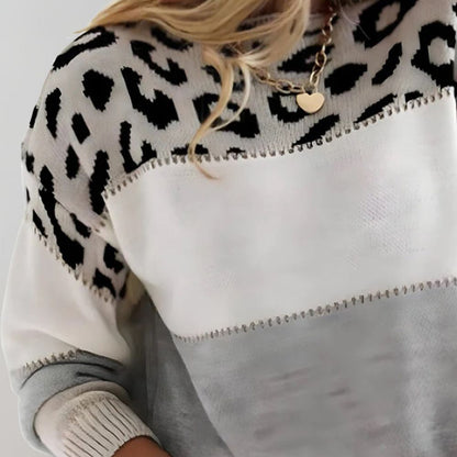 Women's Colour Block Leopard Print Knit Jumper - image 2