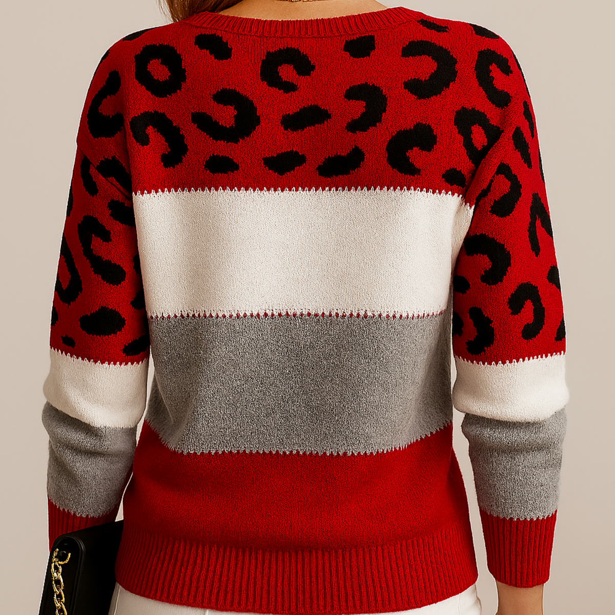 Women's Colour Block Leopard Print Knit Jumper - image 6
