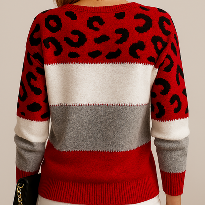 Women's Colour Block Leopard Print Knit Jumper - image 6