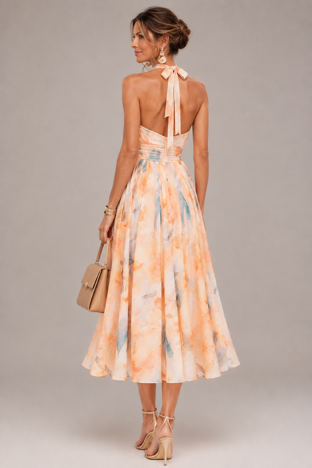 Aurore | Maxi Dress with American Neckline and Watercolour Print
