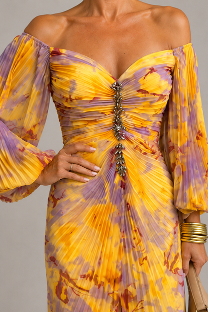 Marielle | Long Floral Dress with Deep Neckline