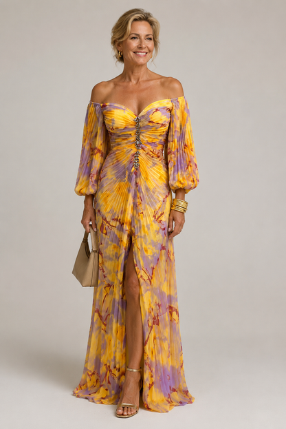 Marielle | Long Floral Dress with Deep Neckline