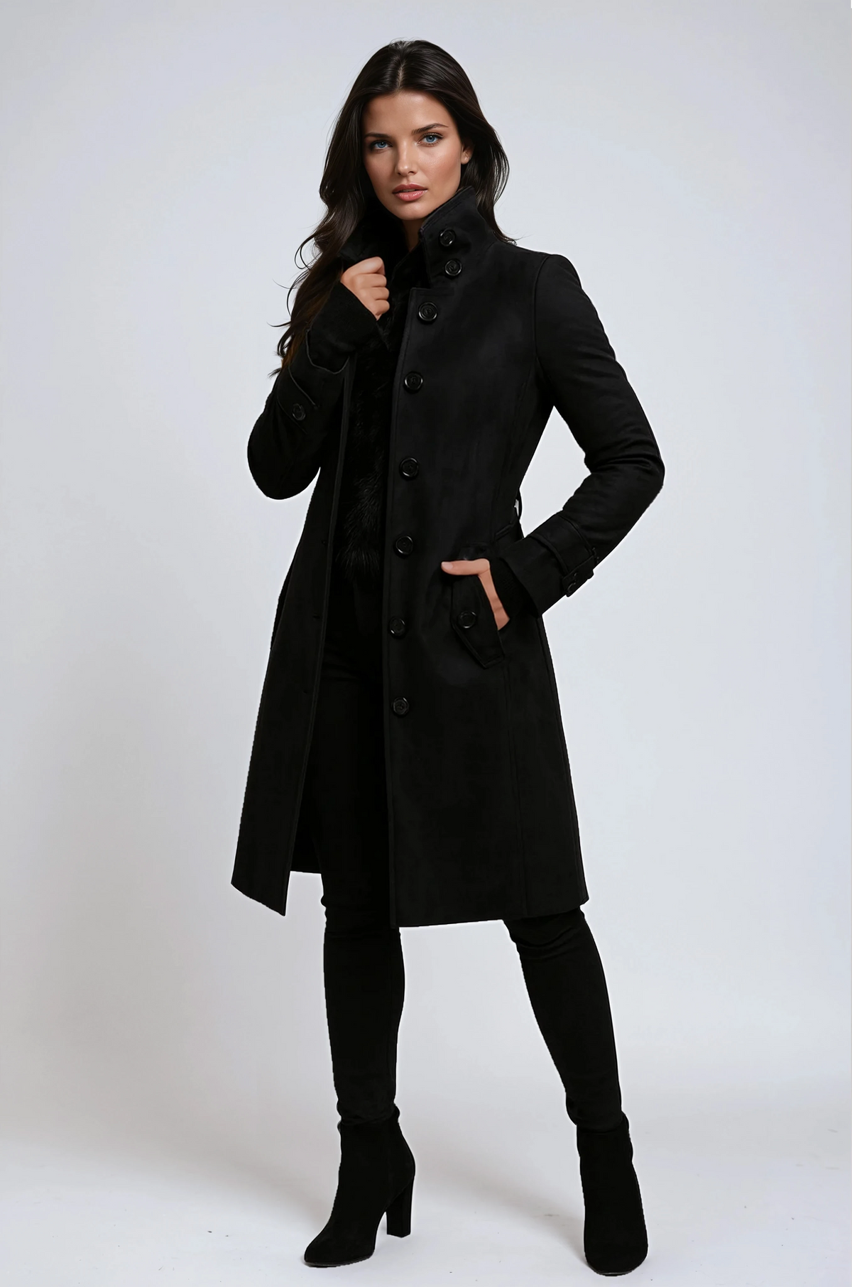 Women's Long Trench Coat with High Collar - image 1