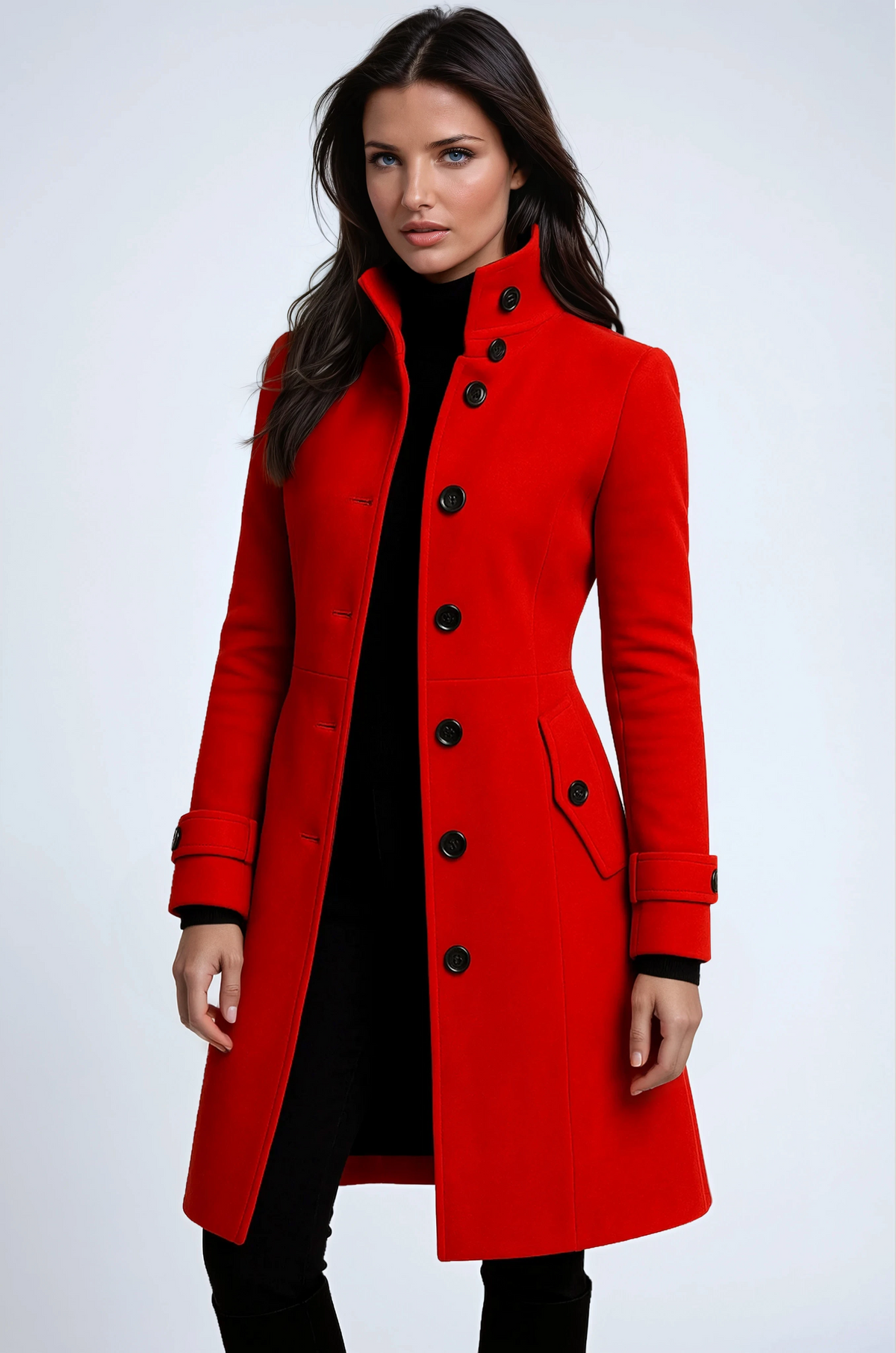 Women's Long Trench Coat with High Collar - image 2