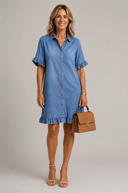 Margaux | Denim Effect Dress with Buttons