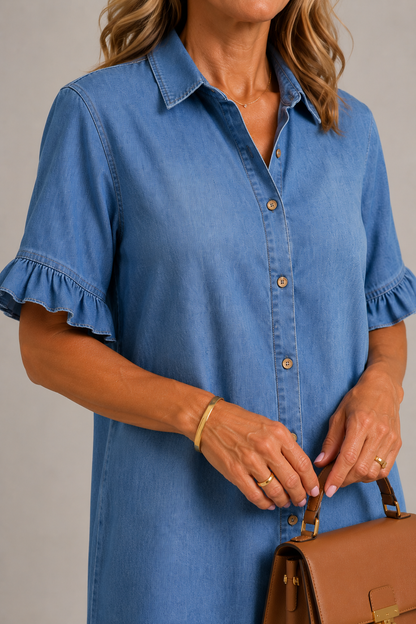 Margaux | Denim Effect Dress with Buttons