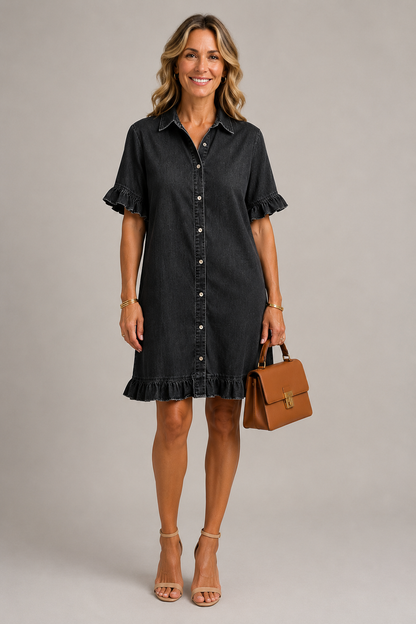 Margaux | Denim Effect Dress with Buttons