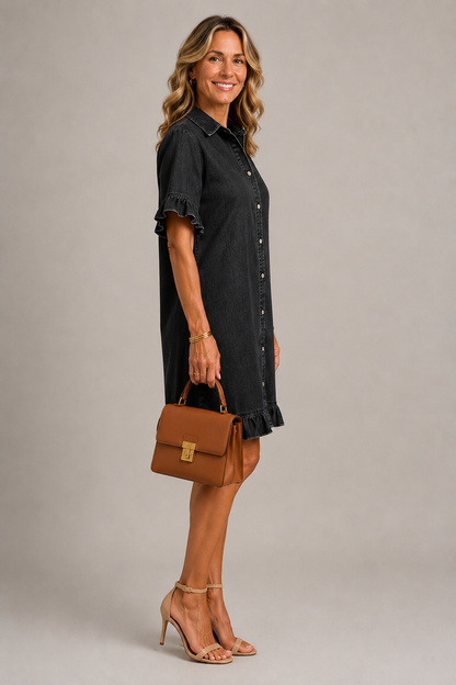 Margaux | Denim Effect Dress with Buttons
