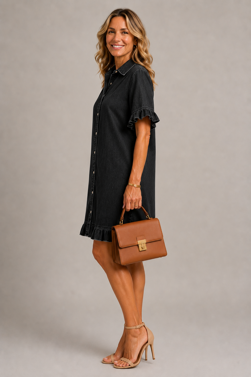 Margaux | Denim Effect Dress with Buttons
