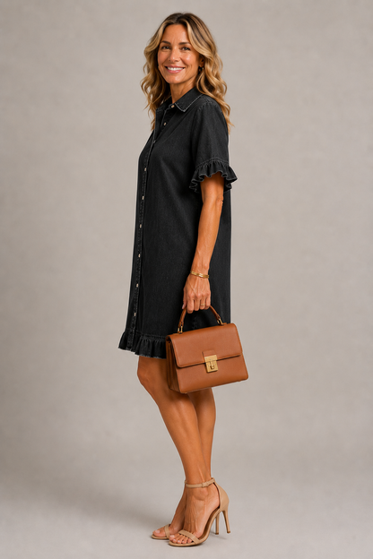 Margaux | Denim Effect Dress with Buttons