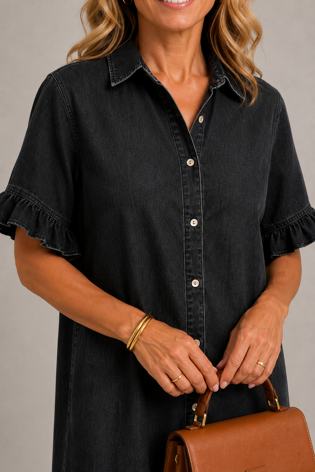 Margaux | Denim Effect Dress with Buttons
