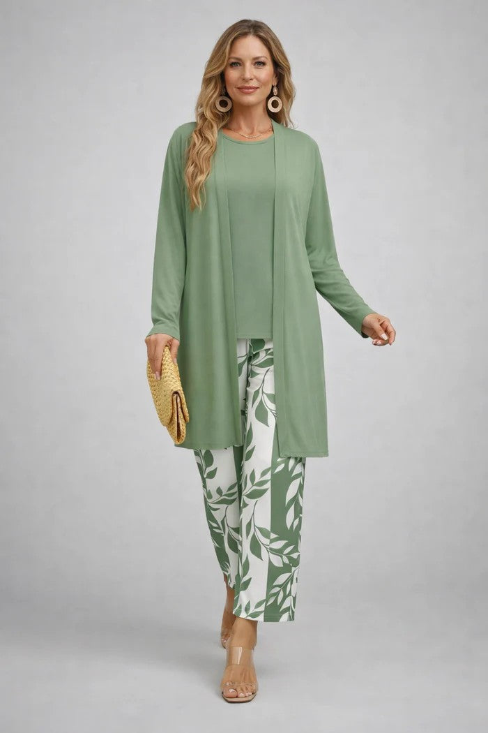 Women's Three-Piece Set with Patterned Open-Front Cardigan - image 3