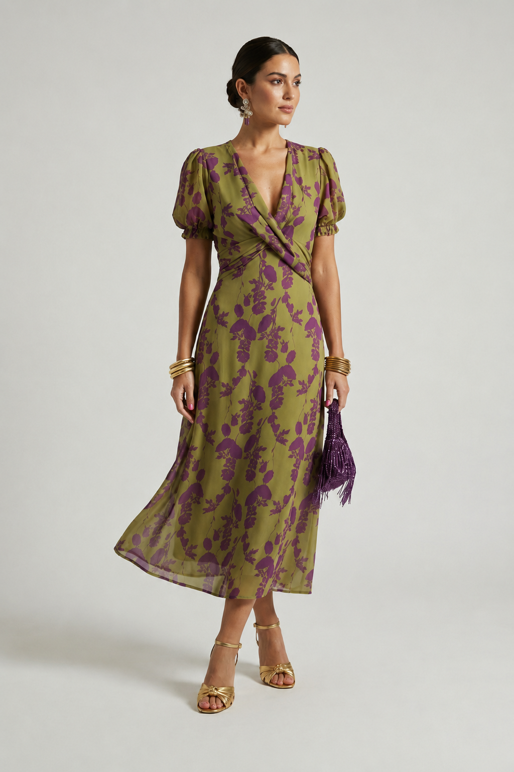 Viviane | Midi Wrap Dress with Floral Print