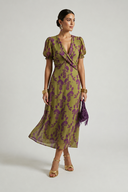 Viviane | Midi Wrap Dress with Floral Print
