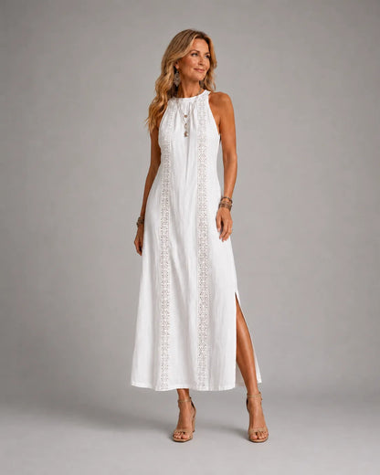 Jimena | Relaxed Embroidered Mandarin Collar Midi Dress