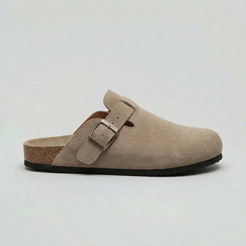 Unisex Beige Suede Look Clogs with Adjustable Buckle - image 1