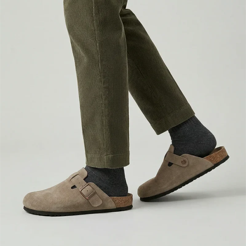 Unisex Beige Suede Look Clogs with Adjustable Buckle - image 2