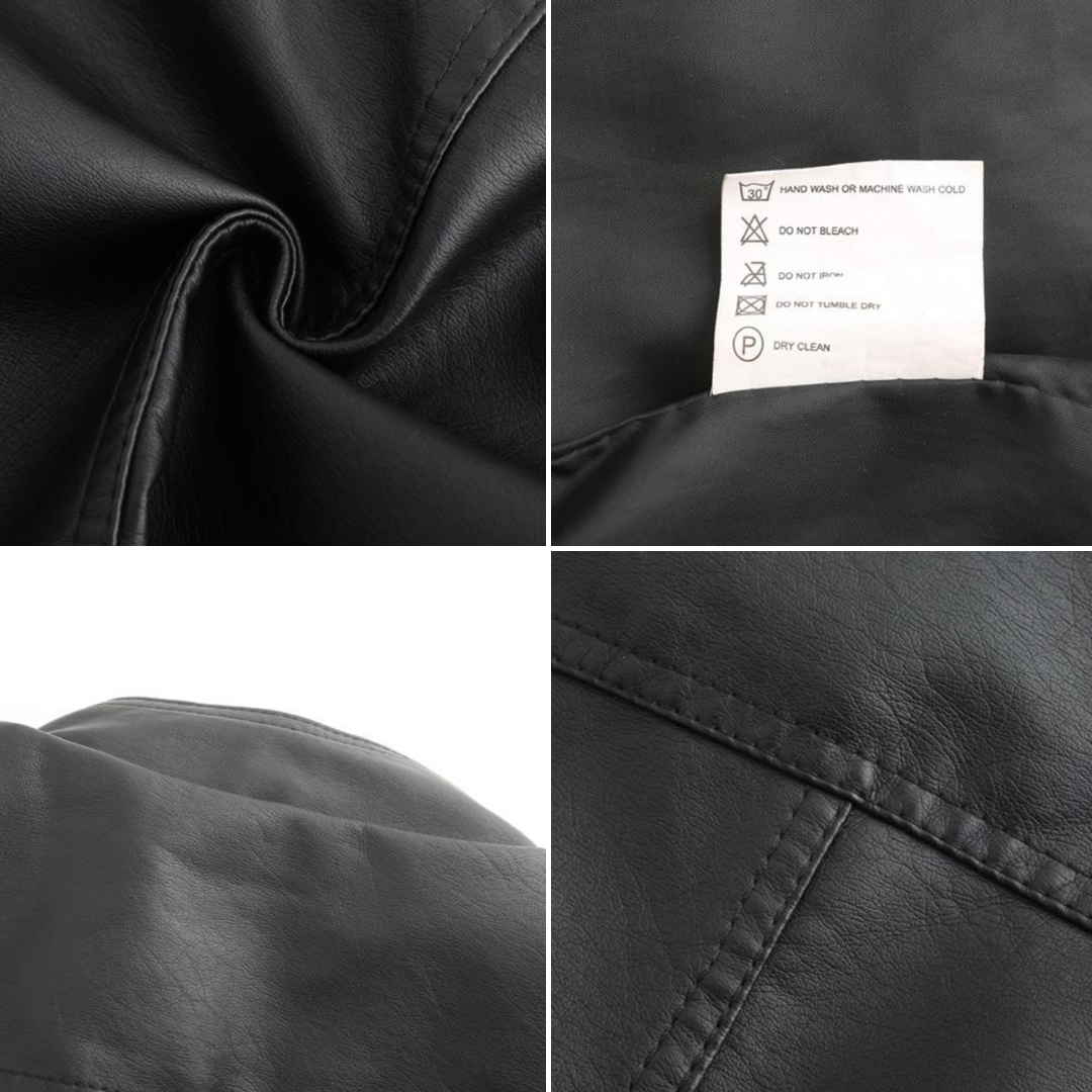 Women's Leather Look Zip Jacket with Buttoned Stand Collar and Zipped Pockets - image 9