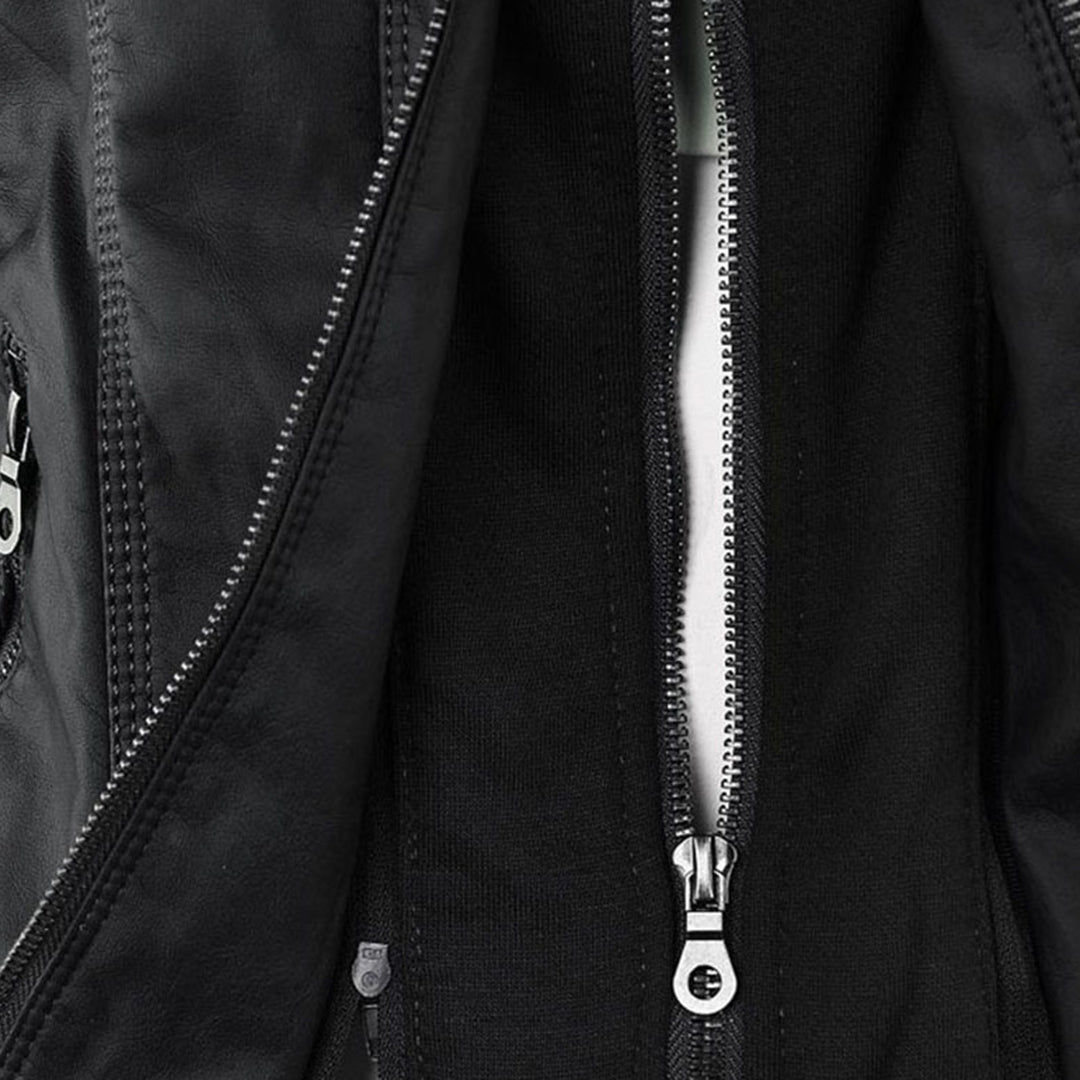 Women's Leather Look Hooded Jacket - hood detail