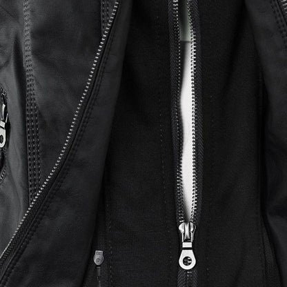 Women's Leather Look Hooded Jacket - hood detail