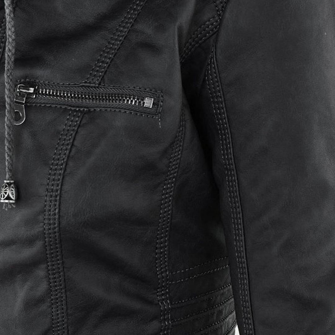 Women's Leather Look Hooded Jacket - detail